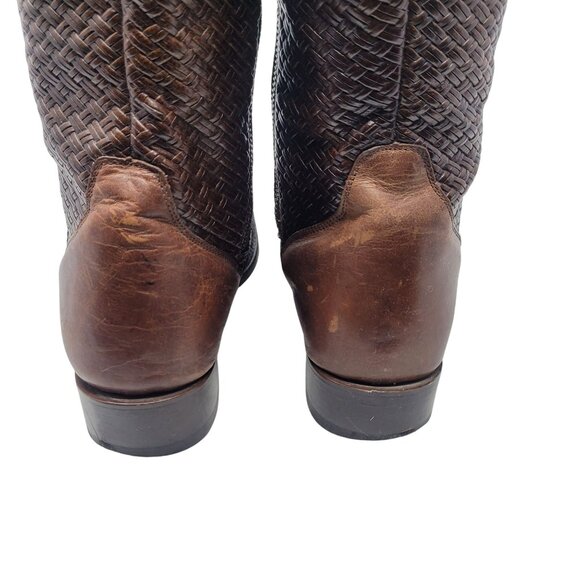 Vtg Stetson‎ Knee-High Brown Woven Leather Equestrian Boots Sz 8.5 Handmade - Picture 14 of 16